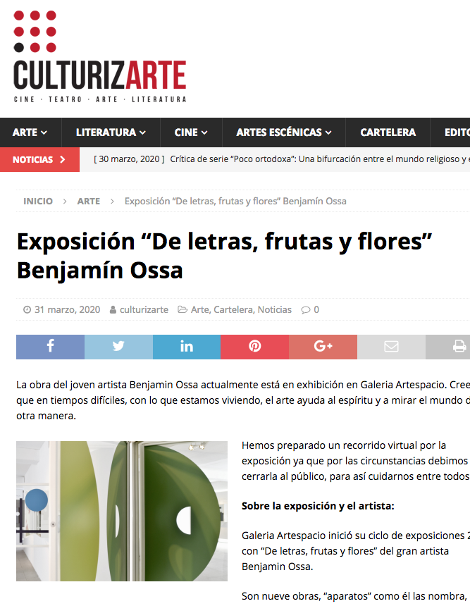 Exposici&oacute;n &ldquo;De letras, frutas y flores&rdquo; Benjam&iacute;n Ossa